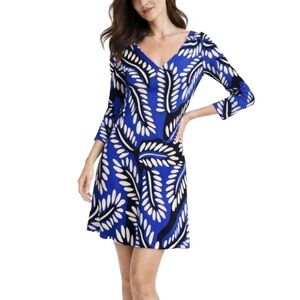 DVF Diane von Furstenberg Kaden Blue Silk Leaf Dress Size 8
